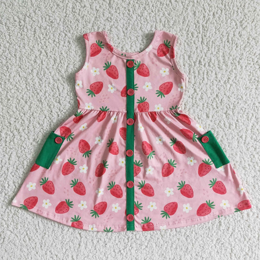 GSD0037 Girls Strawberry Sleeveless Dress