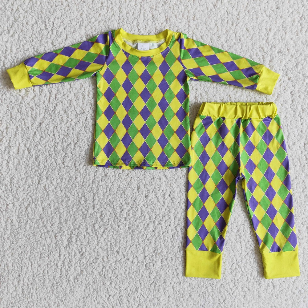 6 A27-30 Mardi Gras Baby Boys Long Sleeve Plaid Pajamas