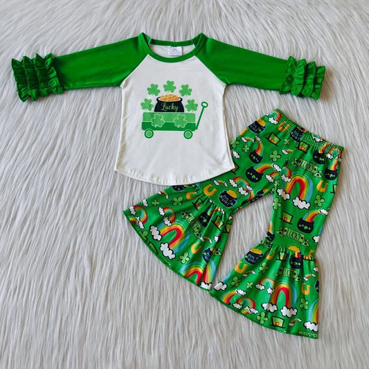 6 B10-1 St. Patrick's Day Baby Girls Ruffle Honey Clover Rainbow Outfits