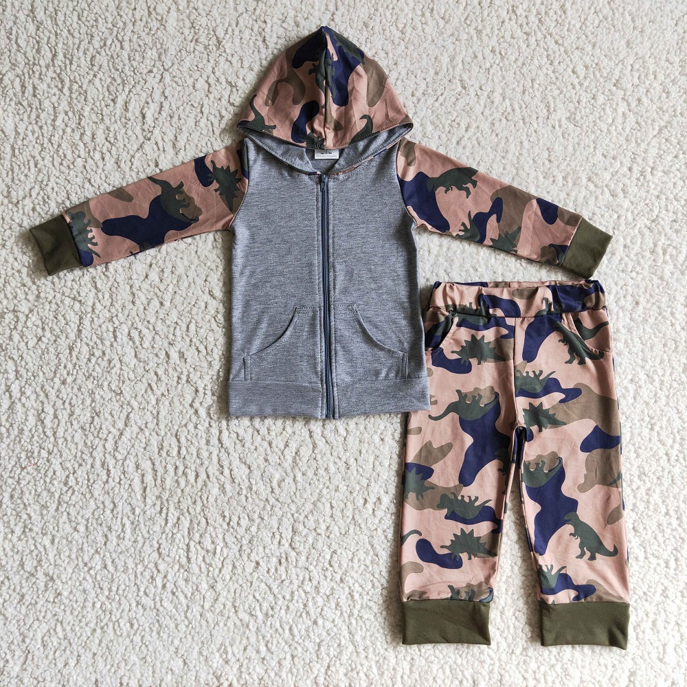 BLP0069 Boy Camouflage Hooded Zipper Long Sleeve Outfit
