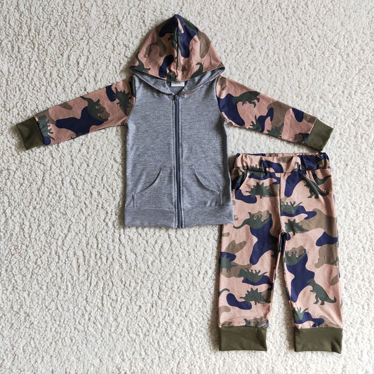 BLP0069 Boy Camouflage Hooded Zipper Long Sleeve Outfit