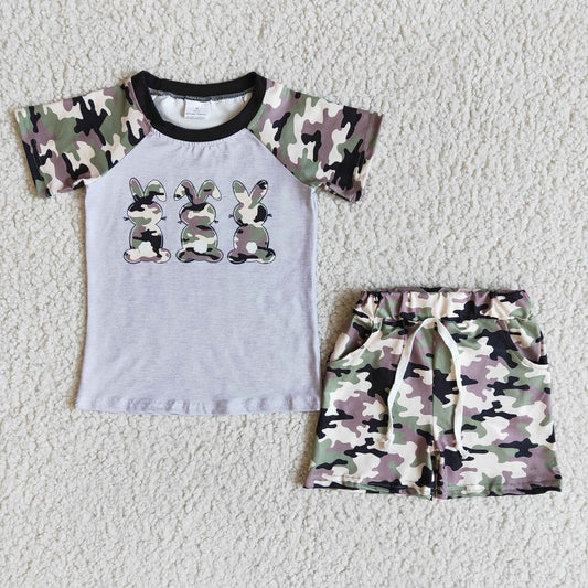 E5-14 Easter Boys Camouflage Bunny Shorts Outfit