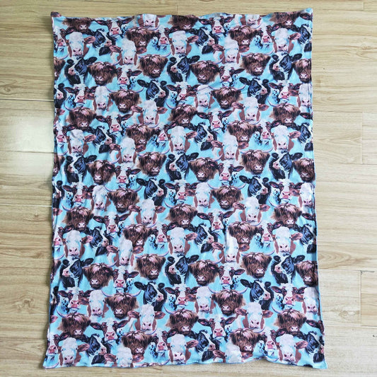 BL0017-43inches Baby Cow Print Blue Nap Blankets