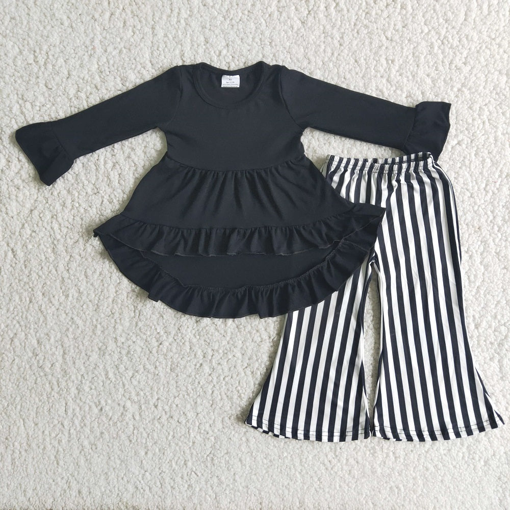6 A12-28 Girl Black High Low Style Striped Bell Outfit