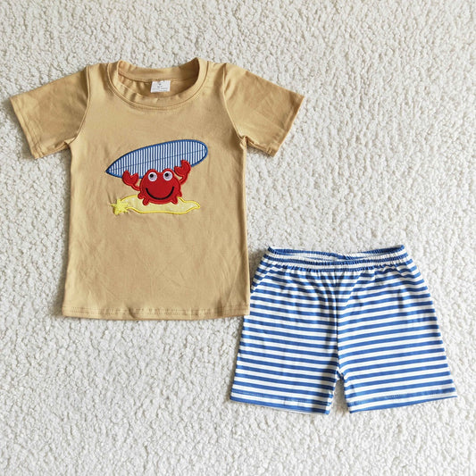 BSSO0003 Boys Embroidered Crab Shorts Sets