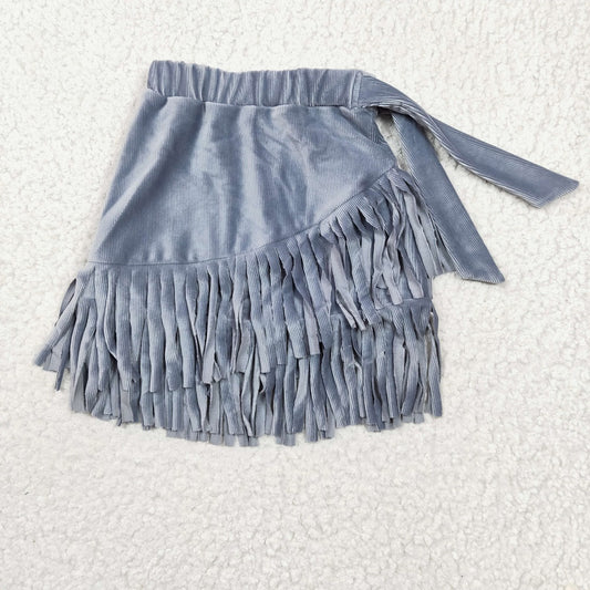 GLK0005 Girl Grey Tassel Velvet Skirt Dress