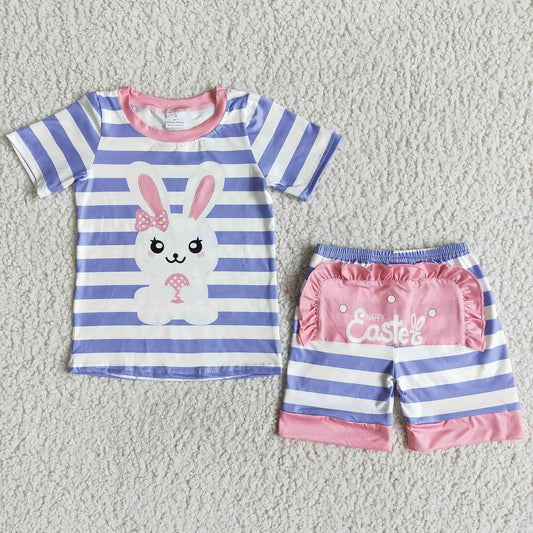 Easter Kids Bunny Short Sleeve Striped Shorts Outfit
