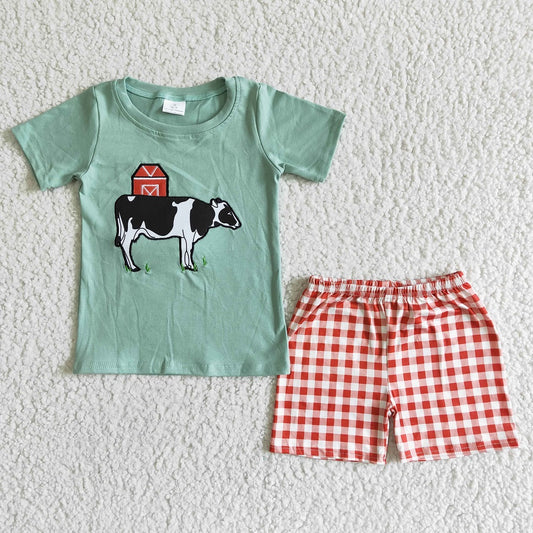 BSSO0001 Boys Embroidered Cow Shorts Sets