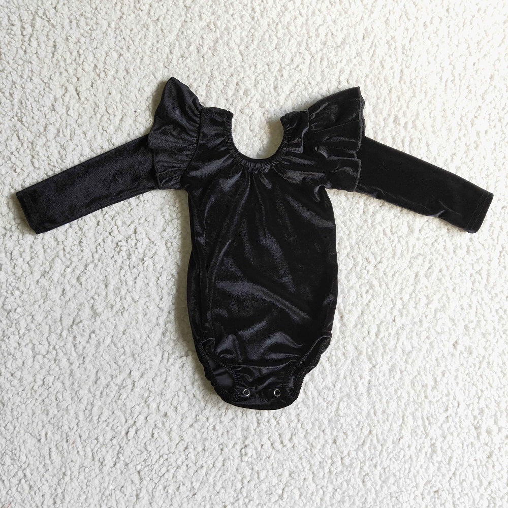 LR0208 Girls Black Velvet Romper