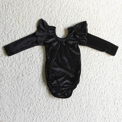 LR0208 Girls Black Velvet Romper