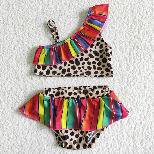 S0001 Girls Leopard Striped Swimsuit