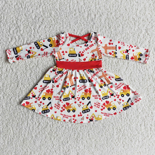 6 A29-14 Valentine Love Heart Truck Crane Girls Dress