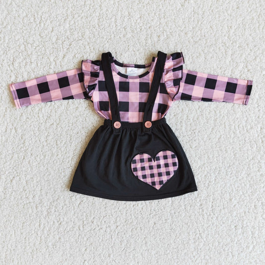 6 A28-30 Valentine Girls Plaid Embroidered Love Heart Skirt Outfits