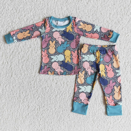 6 A29-18 / 6 A29-4 Easter Kids Leopard Bunny Pajamas Outfit