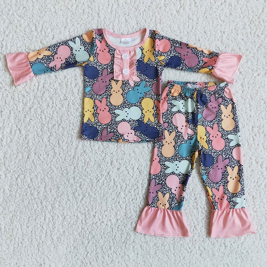 6 A29-18 / 6 A29-4 Easter Kids Leopard Bunny Pajamas Outfit