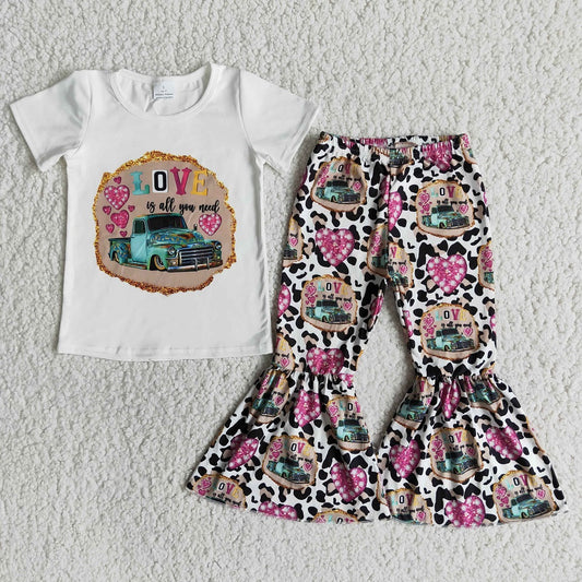 E13-26 Girls Leopard Love Heart Truck Bell Outfits