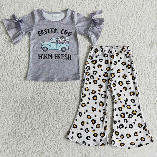 E9-17 Easter Egg Girls Outfits Leopard Bell Bottom