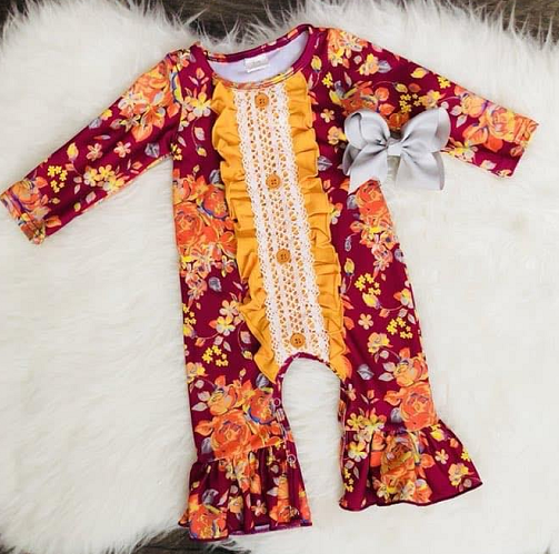 6 A13-1 Girls Flower Long Sleeve Romper