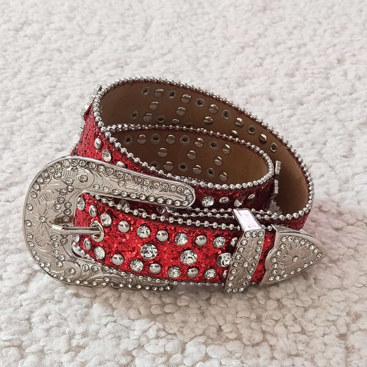 GB0007-M Kids Red Sparkly Rhinestones Belts 31.8 inches