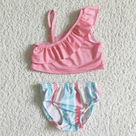 S0021 Girls Pink Striped Swimsuit