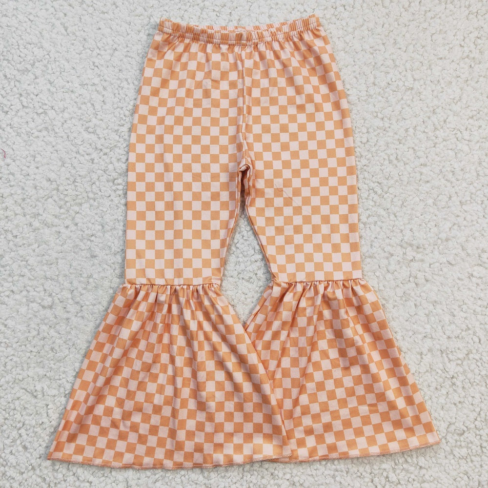 P0057 Girl Orange Plaid Bell Pants