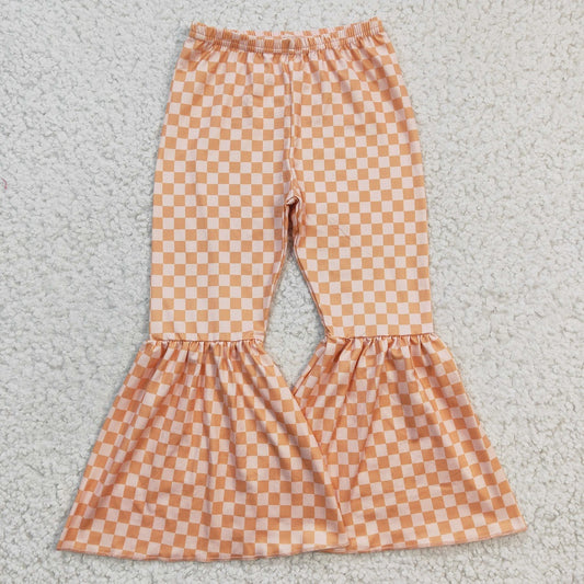 P0057 Girl Orange Plaid Bell Pants