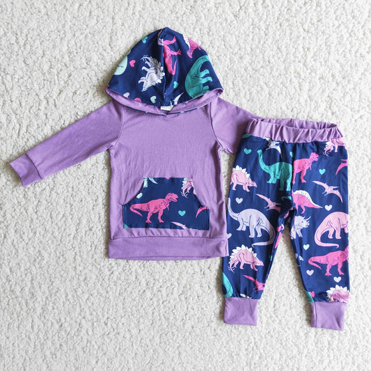 6 A18-2 Boys Purple Dinosaur Hooded Outfits