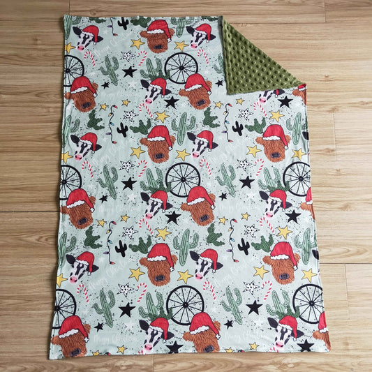 BL0030-M Christmas Kids Cow Cactus Blankets