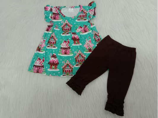 C5-9 Girls Snow House Flutter Sleeve Outfit