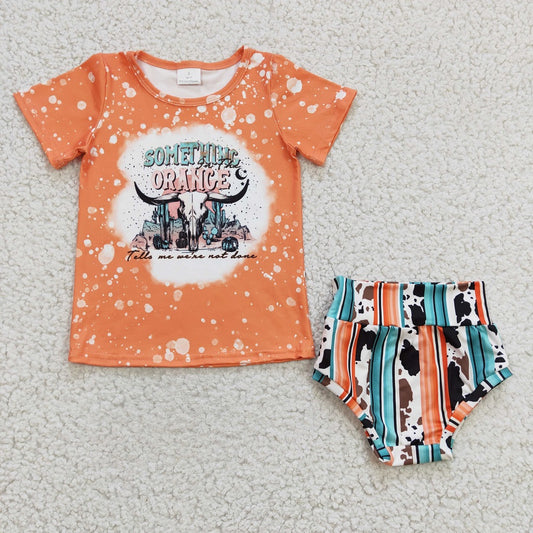 GBO0069 Western Baby Something Orange Cow Bummies Outfit