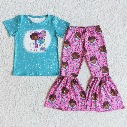 B1-28 Baby Girls Outfits Cartoon Doctor Bell Bottom