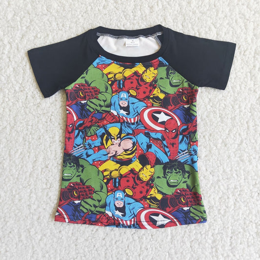 A8-21-1 Boys Cartoon Black Shirts