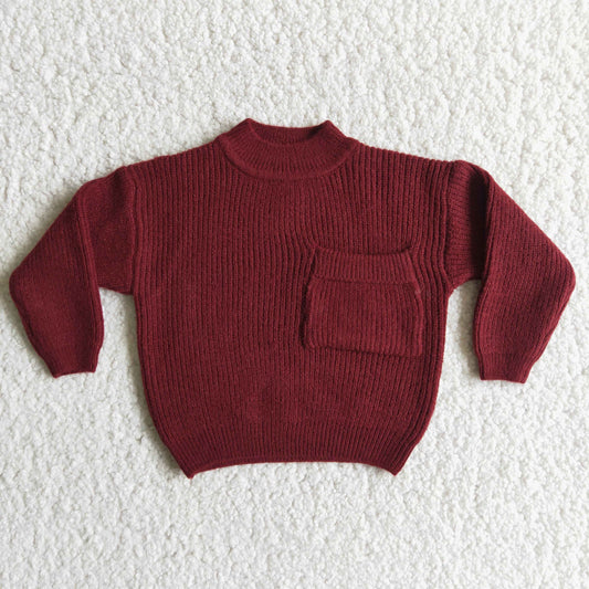 6 B13-38 Girl Dark Red Maroon Pocket Sweater