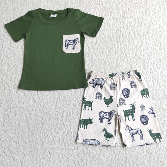 BSSO0046 Boys Green Farm Shorts Outfit