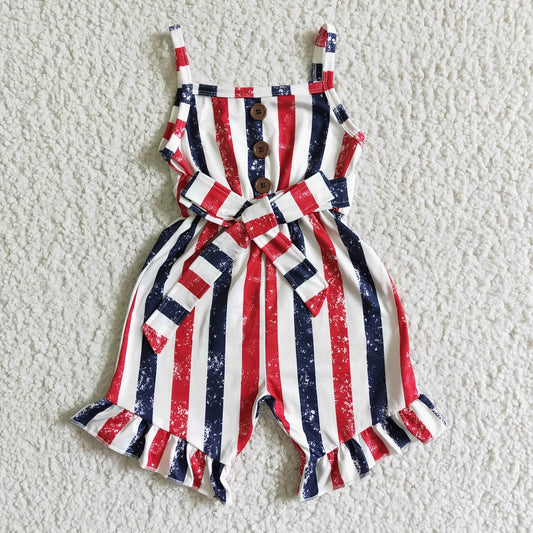 SR0032 The 4th of July Girls Striped Jumpsuit