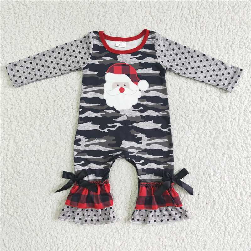 6 A24-9 Christmas Girls Sata Camouflage Long Sleeve Romper
