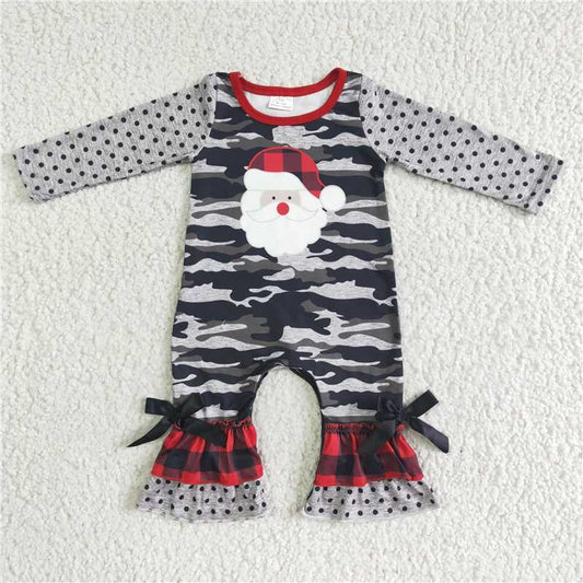 6 A24-9 Christmas Girls Sata Camouflage Long Sleeve Romper