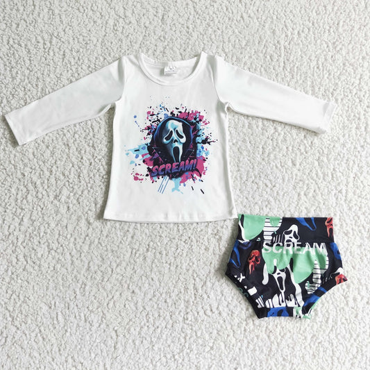 LR0031 Halloween Baby Scream Skull Bummies Outfit