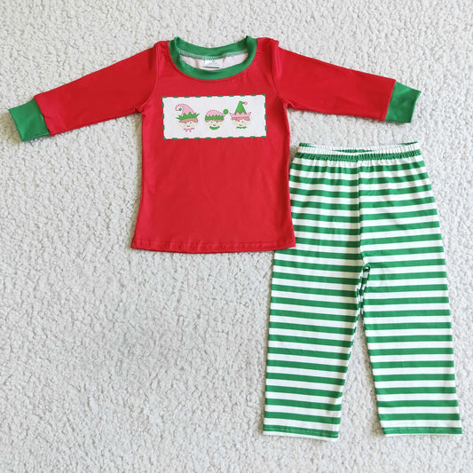 BLP0011 Christmas Boy Red Green Striped Pajamas