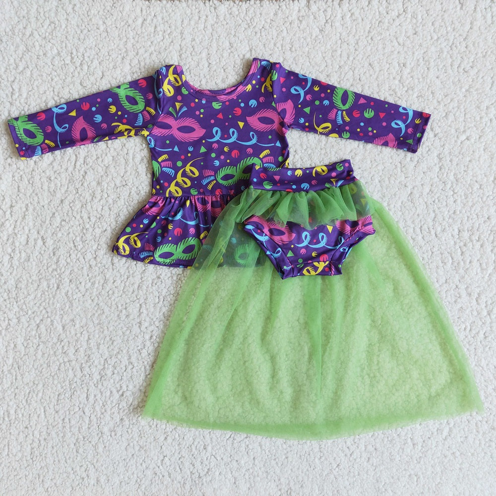 6 A21-1 Mardi Gras Baby Girls Lace Bummies Outfit