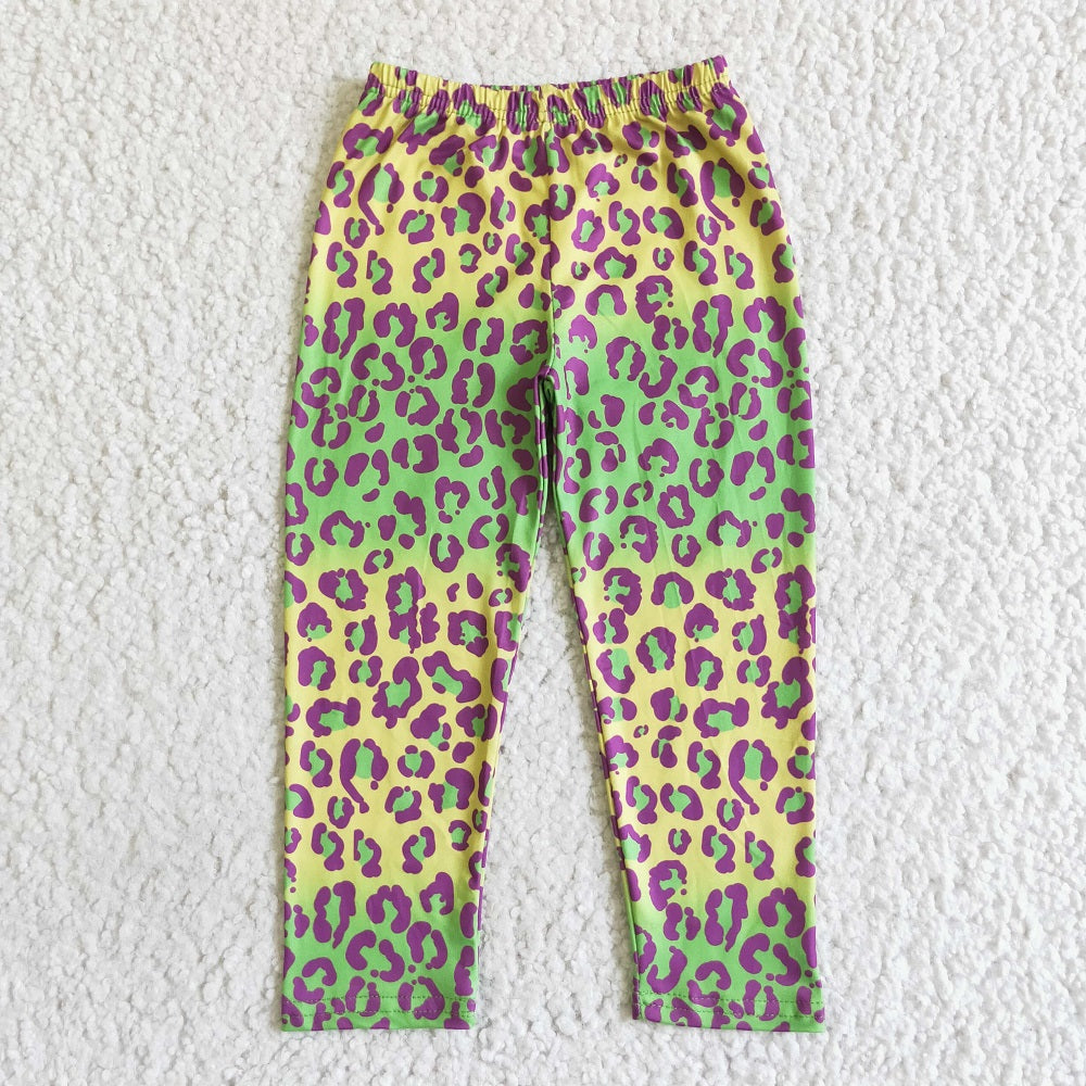 P0013 Girl Yellow Green Leopard Leggings