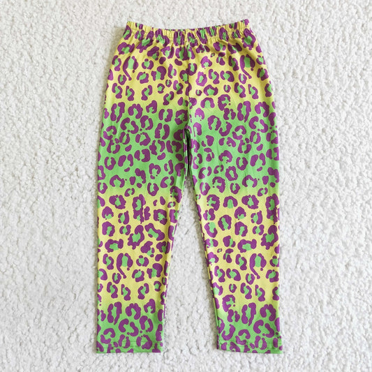 P0013 Girl Yellow Green Leopard Leggings