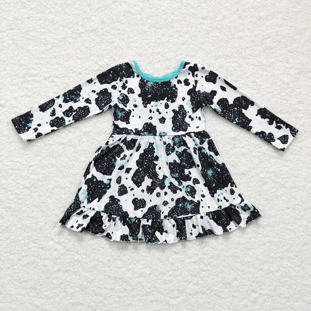 GLD0128 Girl Cow Bow Long Sleeve Dress