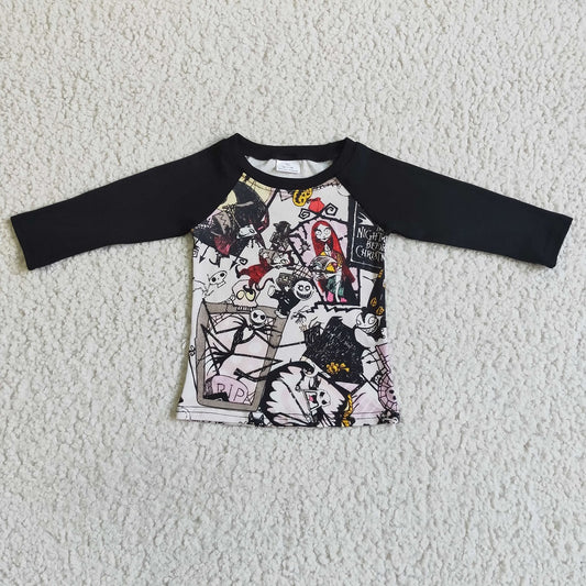 6 A30-21-1 Halloween Boys Black Long Sleeve Skull Shirts