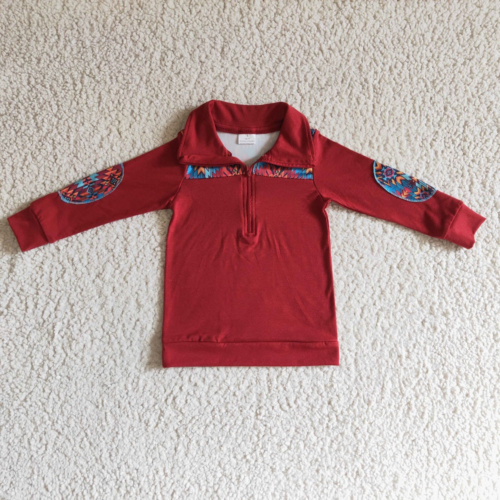 BT0080 Boy Red Zipper Long Sleeve Shirts