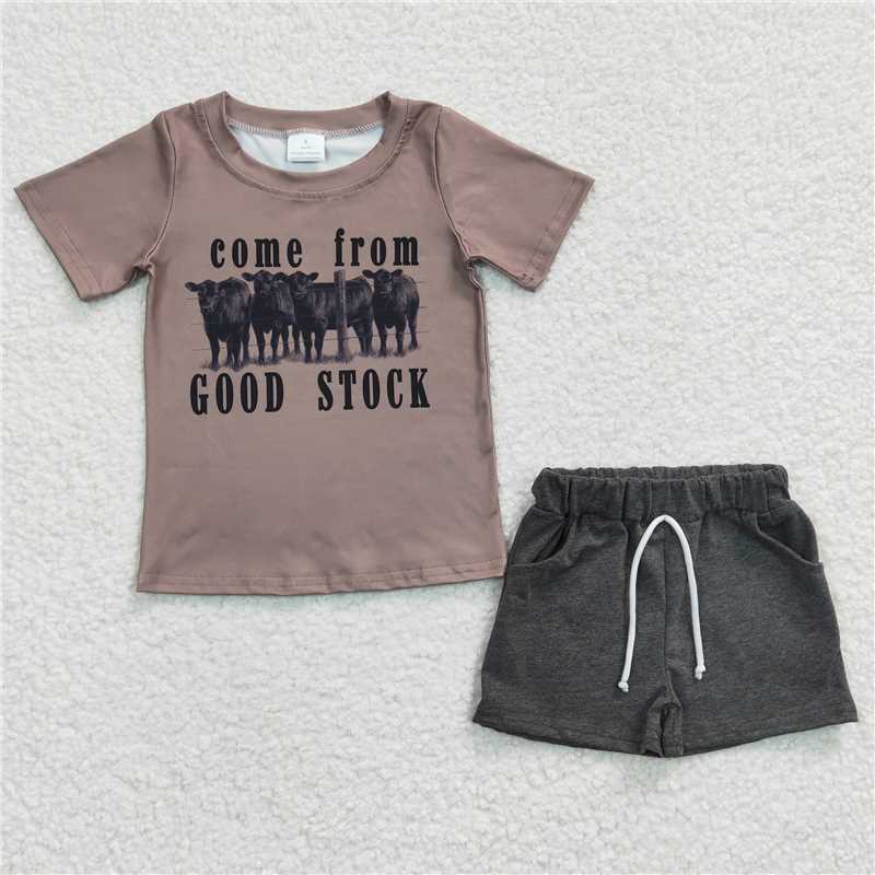 BSSO0193 Boys come from Cattle short sleeved grey shorts