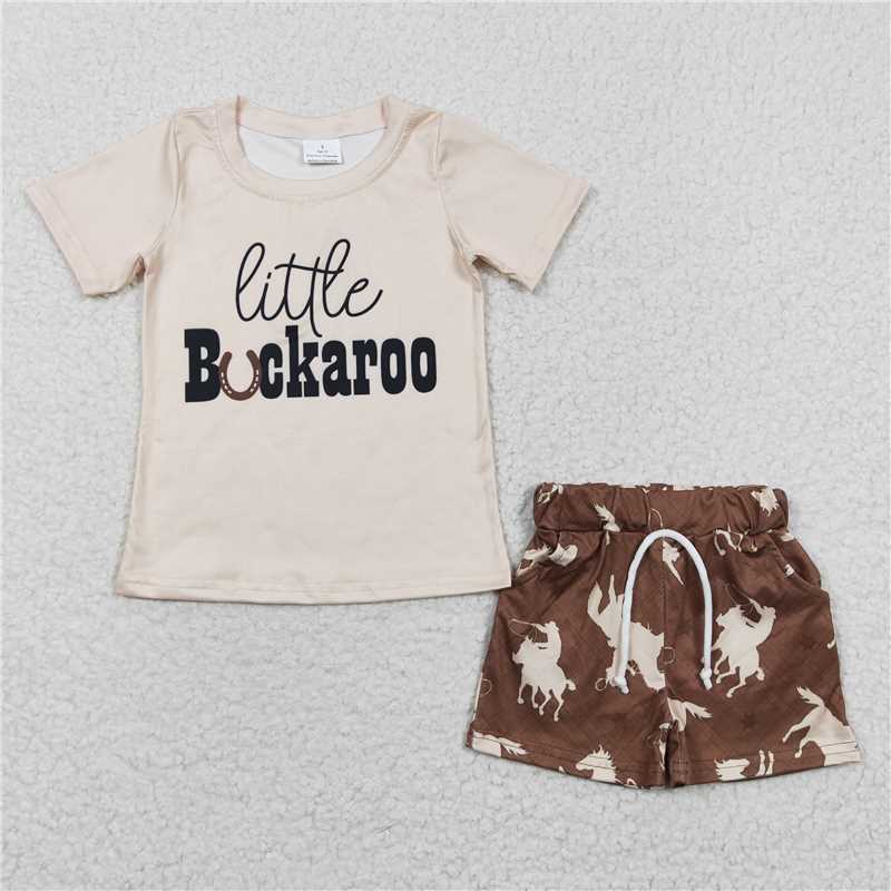 BSSO0229 Boy Buckaroo Riding Brown Short Sleeve Shorts suit