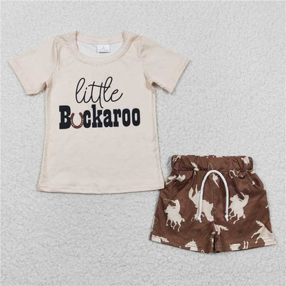BSSO0229 Boy Buckaroo Riding Brown Short Sleeve Shorts suit