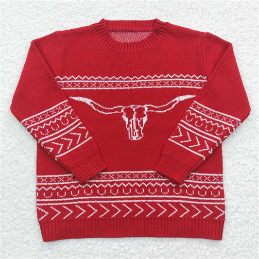 BT0218 Red bull head long-sleeved sweater