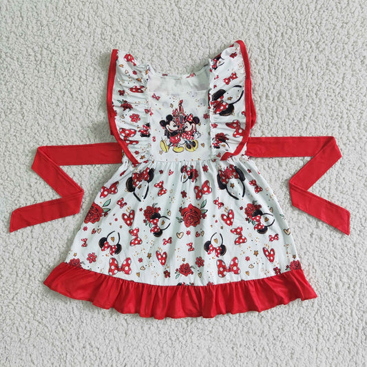 GSD0069 Girls Red Floral Bow Dress